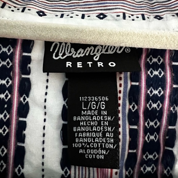 Wrangler Retro Western Snap Button Shirt L Aztec Cowboy Rodeo Boho Cotton - Picture 7 of 12